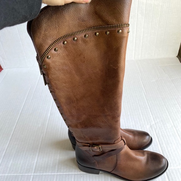 Gianni Bini Shoes - GIANNI BINI Leather Riding Boots Brown Tan Studded , Zip Women’s Size 6